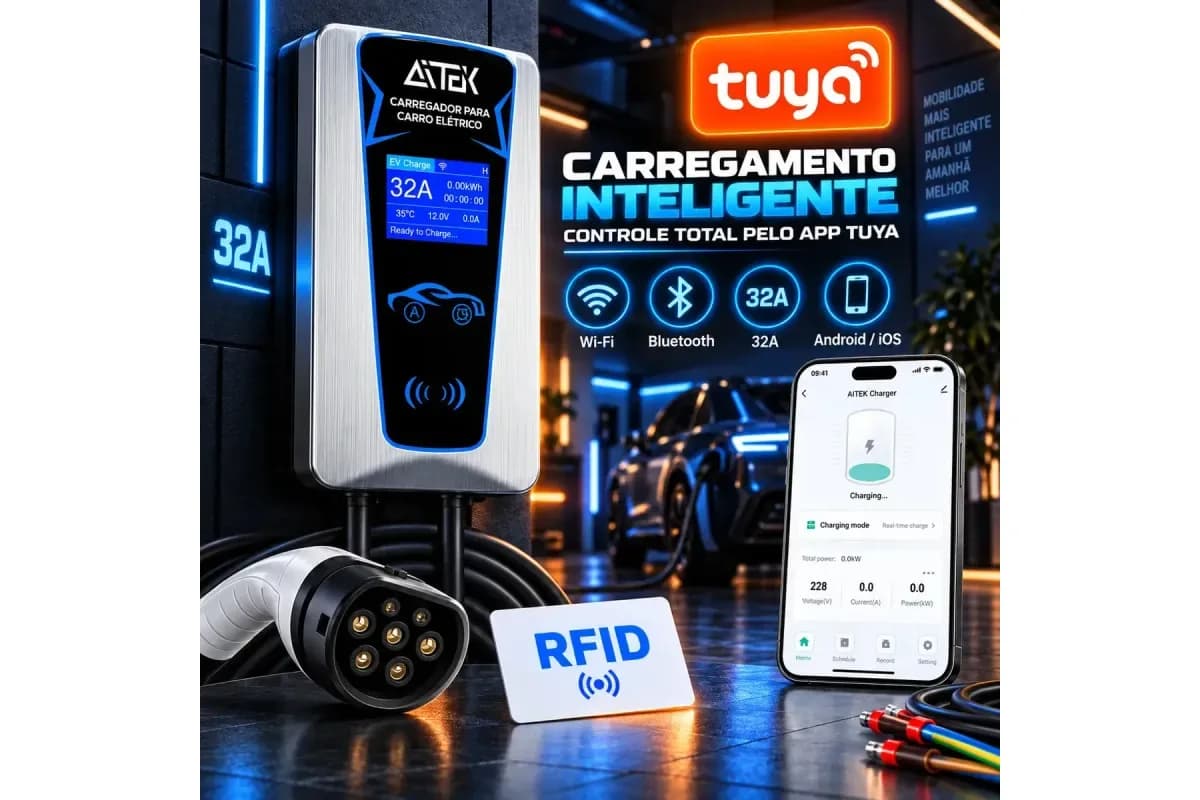 Wallbox Aitek Smart Wallbox trifásico 22 kW com app Tuya com conector Tipo 2 (foto do anúncio)