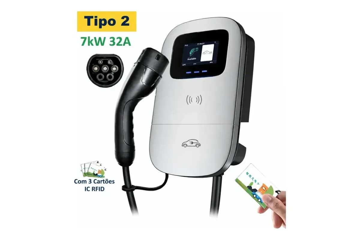 Carregador portátil 7 kW Tipo 2 com RFID com conector Tipo 2 (foto do anúncio)