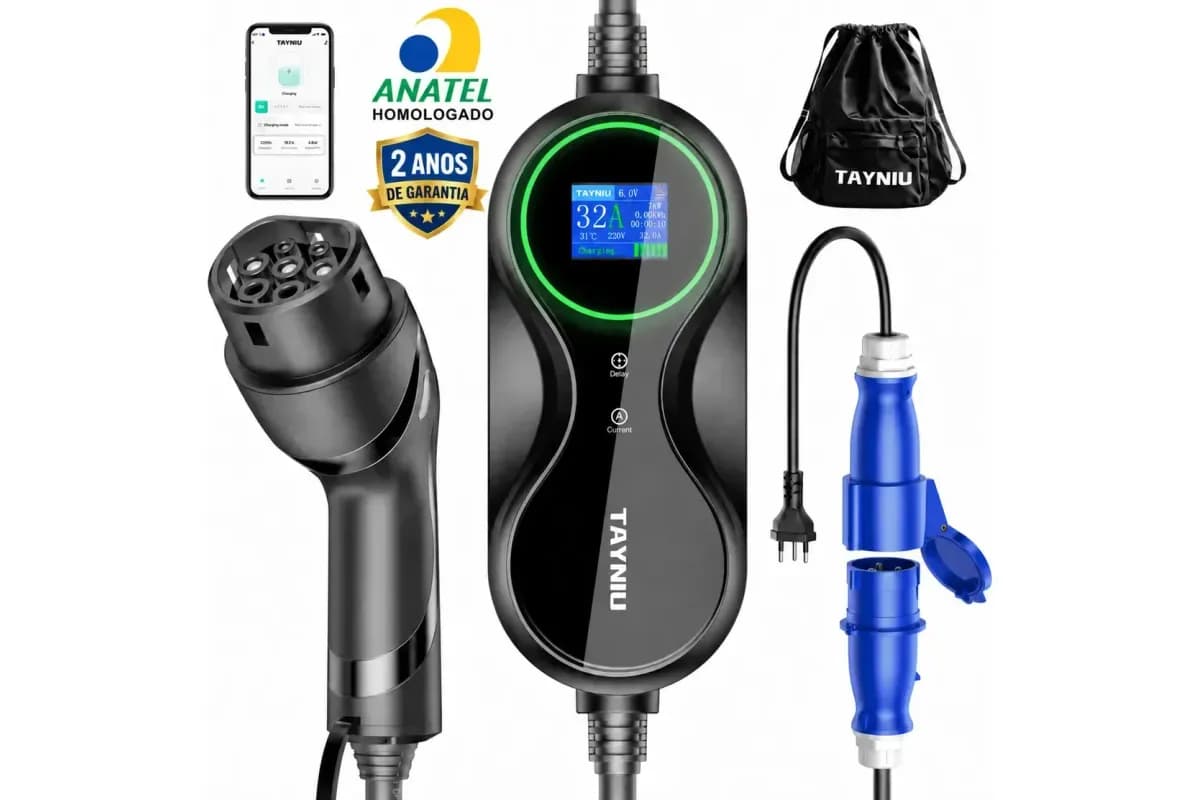 Carregador portátil TAYNIU Infinity carregador portátil 7 kW 32 A com Wi-Fi e adaptador com conector Tipo 2 (foto do anúncio)