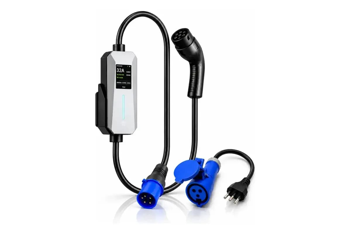 Wallbox 7 kW bivolt com adaptador de 3 pinos com conector Tipo 2 (foto do anúncio)